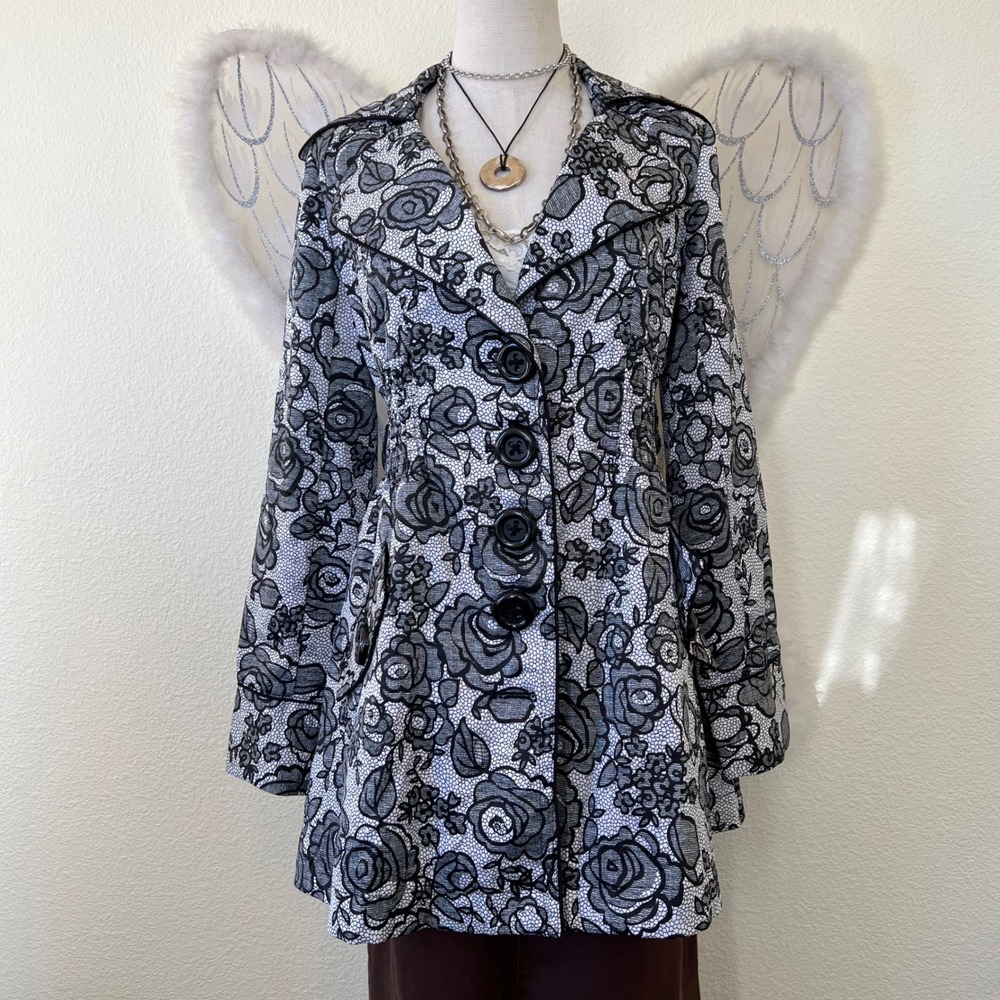 Whimsy Twee Dark Romantic Double‎ Breasted Pea coat Jacket Lace 2000s Ruffle